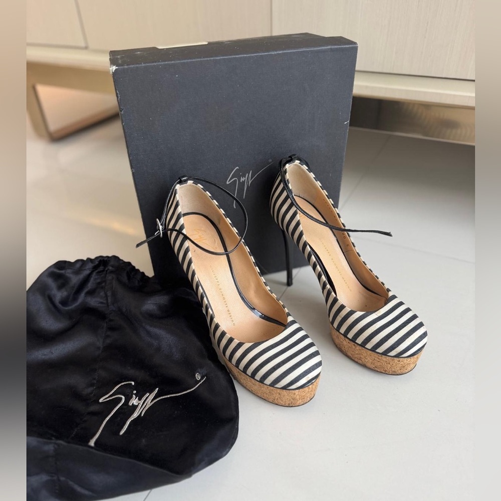 Giuseppe Zanotti Black and White Striped Heels